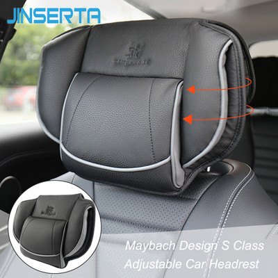 JINSERTA May bach Design S Class Προσκέφαλο Μαξιλάρι λαιμού Ρυθμιζόμενο προσκέφαλο Άνετο δερμάτινο μαξιλάρι για αυτοκίνητο Universal