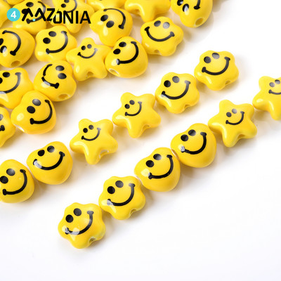 10/20/30 vnt/part Geltoni keraminiai karoliukai Smiley Face Tarpiklis Laisvi karoliukai papuošalams Gaminti pasidaryk pats apyrankės karolių priedai