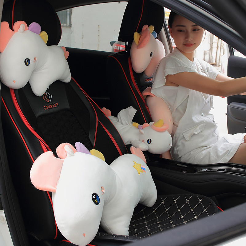 Slatki automobilski jastuk za struk Naslon za glavu za automobil Jastuk za vrat Kutija za životinjske maramice iz crtanih filmova Plišani auto jastuk za sjedalo za odrasle, djecu, dodatke za automobil