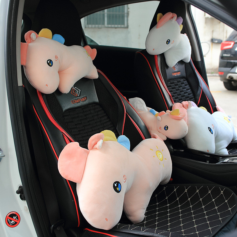 Slatki automobilski jastuk za struk Naslon za glavu za automobil Jastuk za vrat Kutija za životinjske maramice iz crtanih filmova Plišani auto jastuk za sjedalo za odrasle, djecu, dodatke za automobil