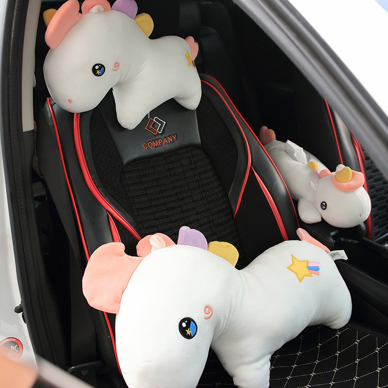 Slatki automobilski jastuk za struk Naslon za glavu za automobil Jastuk za vrat Kutija za životinjske maramice iz crtanih filmova Plišani auto jastuk za sjedalo za odrasle, djecu, dodatke za automobil