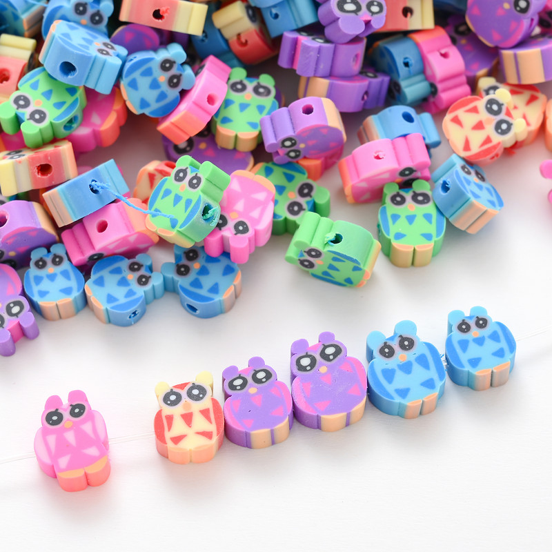 30 kom/lot Perle od polimerske gline sova 10 mm, šarene perle ptice, životinje, ravne perle za odstojnike za izradu nakita DIY narukvica, ogrlica