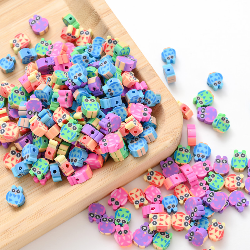 30 kom/lot Perle od polimerske gline sova 10 mm, šarene perle ptice, životinje, ravne perle za odstojnike za izradu nakita DIY narukvica, ogrlica