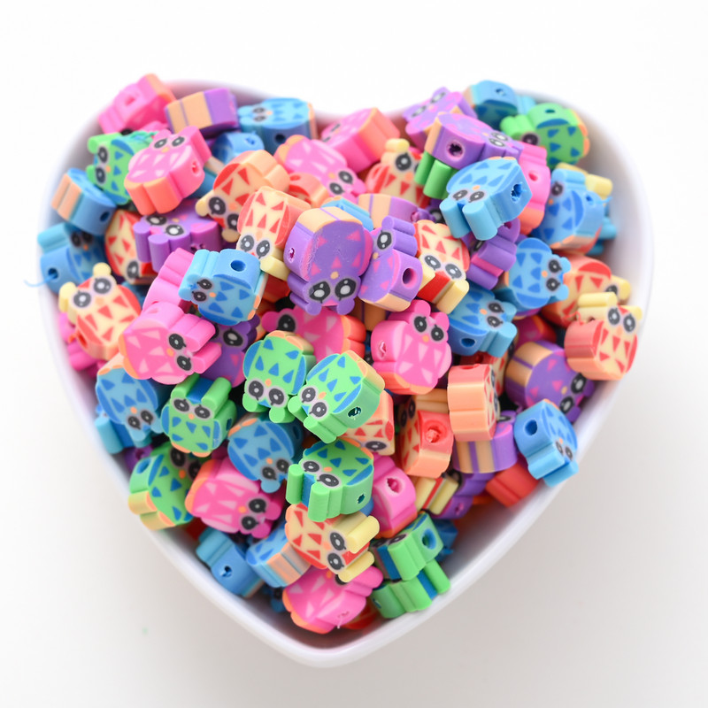 30 kom/lot Perle od polimerske gline sova 10 mm, šarene perle ptice, životinje, ravne perle za odstojnike za izradu nakita DIY narukvica, ogrlica