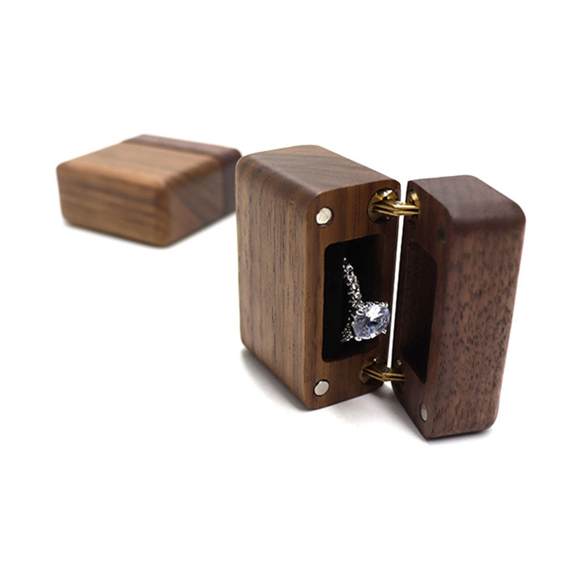 Drvena kutija za prstenje s baršunastom podstavom Škrinja za pohranjivanje jednog prstena Prikaz nakita Poklon kutija za prosidbu Zaruke Vjenčanje Dropship