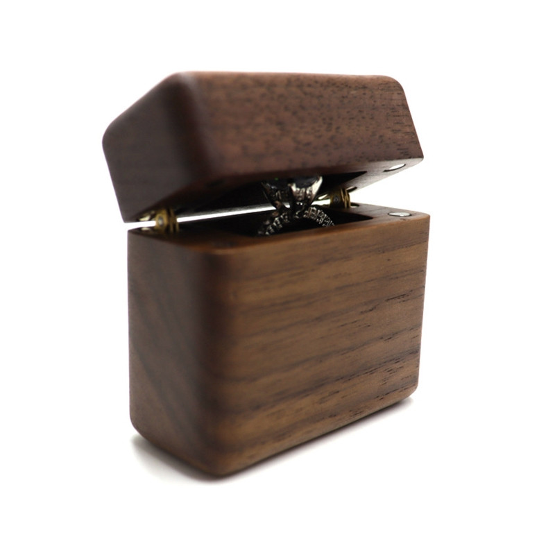 Drvena kutija za prstenje s baršunastom podstavom Škrinja za pohranjivanje jednog prstena Prikaz nakita Poklon kutija za prosidbu Zaruke Vjenčanje Dropship
