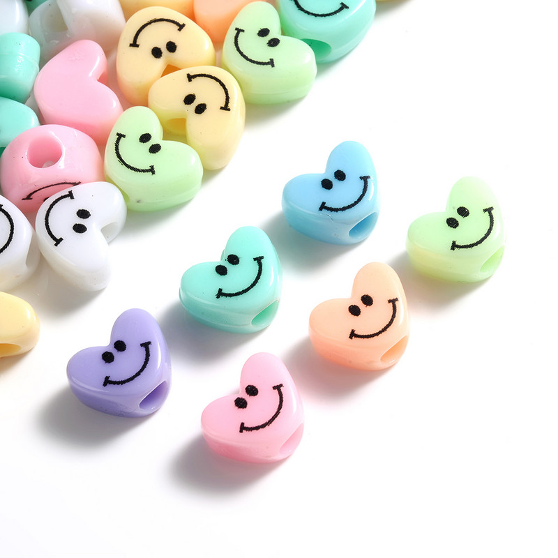 30 komada 11 mm mješovitih smajlića akrilnih perli u obliku srca, labavih razmaknica za izradu nakita Diy Narukvica Ogrlica Dodaci