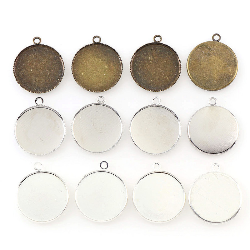 50 db 3 színű belső 20 mm-es nyaklánc medál beállítás Cabochon Cameo alaptálca előlap Üres illeszkedés 20 mm Cabochons ékszer készítése