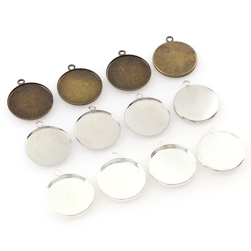 50 db 3 színű belső 20 mm-es nyaklánc medál beállítás Cabochon Cameo alaptálca előlap Üres illeszkedés 20 mm Cabochons ékszer készítése