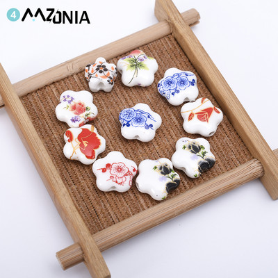 10/20/30 buc. stea 15 mm cu model de flori margele de ceramică glazurate mărgele de mărgele superbe pentru bricolaj, brățări, bijuterii, accesorii