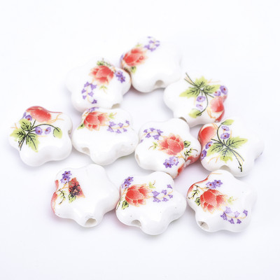 10/20/30 komada Zvjezdica 15 mm Cvjetni uzorak Keramičke perle Glazirane prekrasne perle s rupom za Diy Craft narukvice Dodaci za izradu nakita