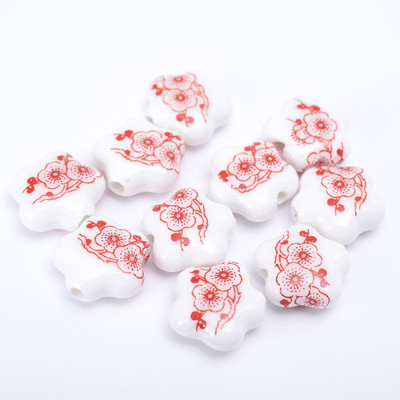 10/20/30 komada Zvjezdica 15 mm Cvjetni uzorak Keramičke perle Glazirane prekrasne perle s rupom za Diy Craft narukvice Dodaci za izradu nakita