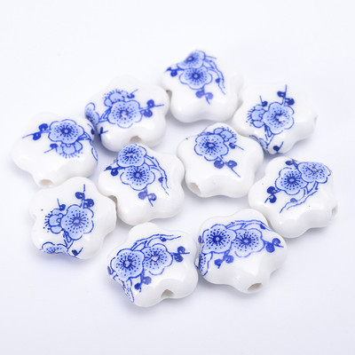 10/20/30 komada Zvjezdica 15 mm Cvjetni uzorak Keramičke perle Glazirane prekrasne perle s rupom za Diy Craft narukvice Dodaci za izradu nakita