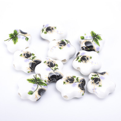 10/20/30 komada Zvjezdica 15 mm Cvjetni uzorak Keramičke perle Glazirane prekrasne perle s rupom za Diy Craft narukvice Dodaci za izradu nakita