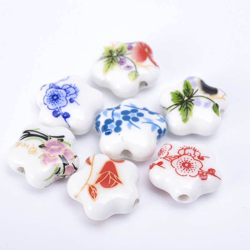 10/20/30 komada Zvjezdica 15 mm Cvjetni uzorak Keramičke perle Glazirane prekrasne perle s rupom za Diy Craft narukvice Dodaci za izradu nakita