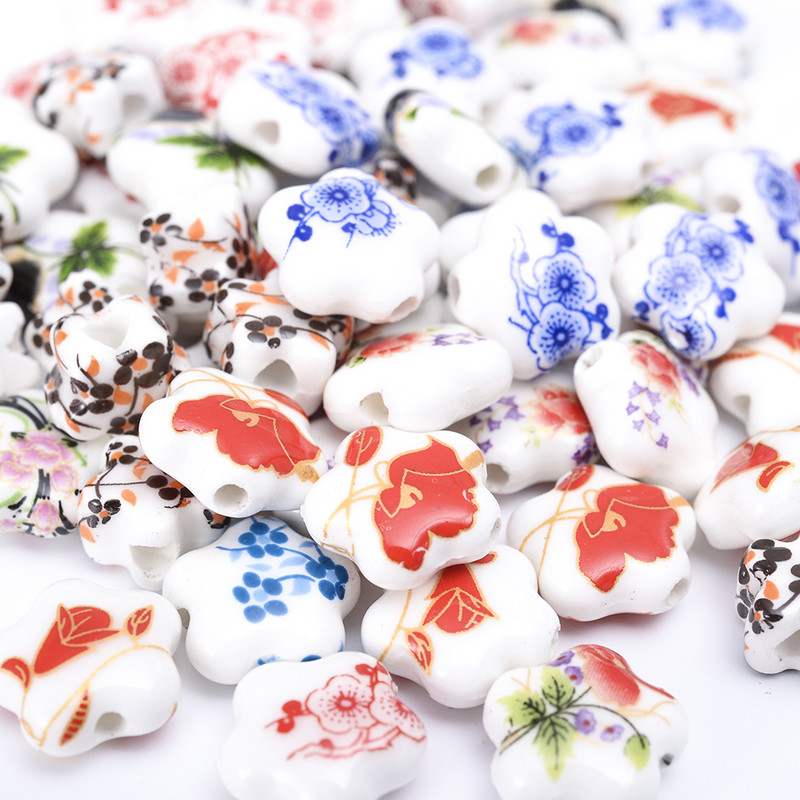 10/20/30 komada Zvjezdica 15 mm Cvjetni uzorak Keramičke perle Glazirane prekrasne perle s rupom za Diy Craft narukvice Dodaci za izradu nakita