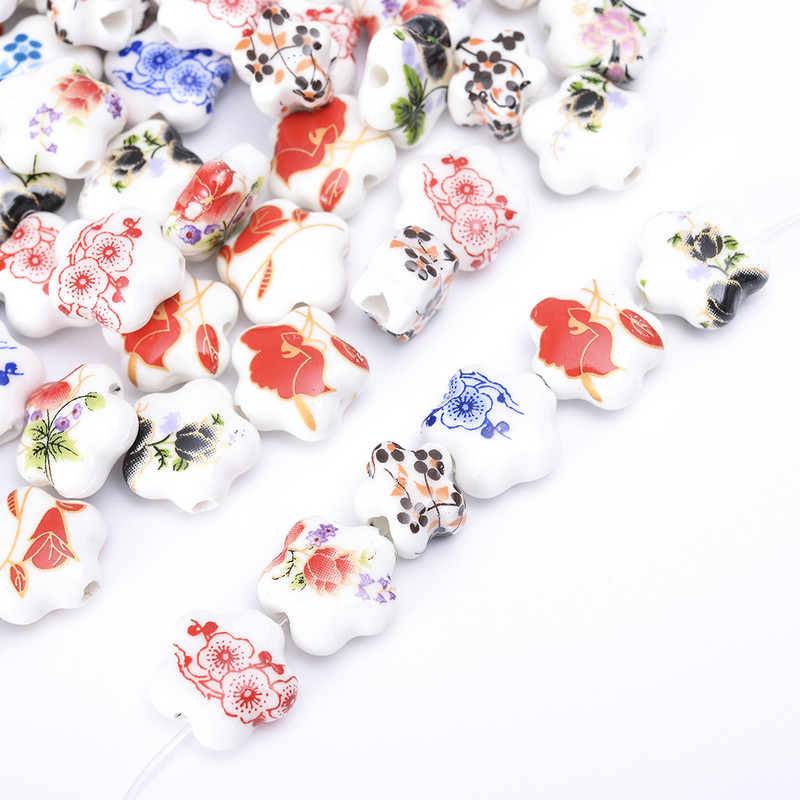 10/20/30 komada Zvjezdica 15 mm Cvjetni uzorak Keramičke perle Glazirane prekrasne perle s rupom za Diy Craft narukvice Dodaci za izradu nakita