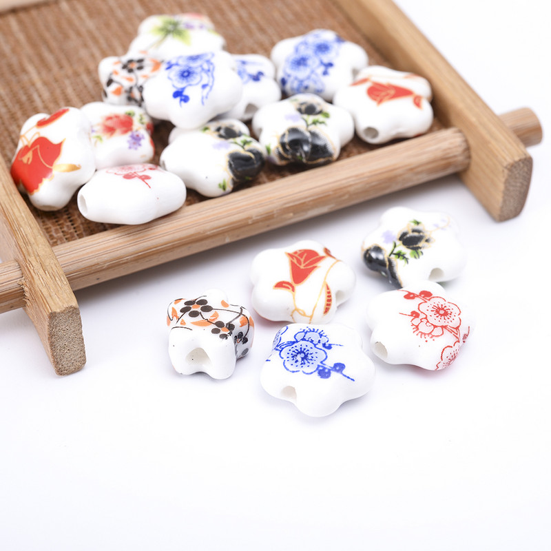 10/20/30 komada Zvjezdica 15 mm Cvjetni uzorak Keramičke perle Glazirane prekrasne perle s rupom za Diy Craft narukvice Dodaci za izradu nakita