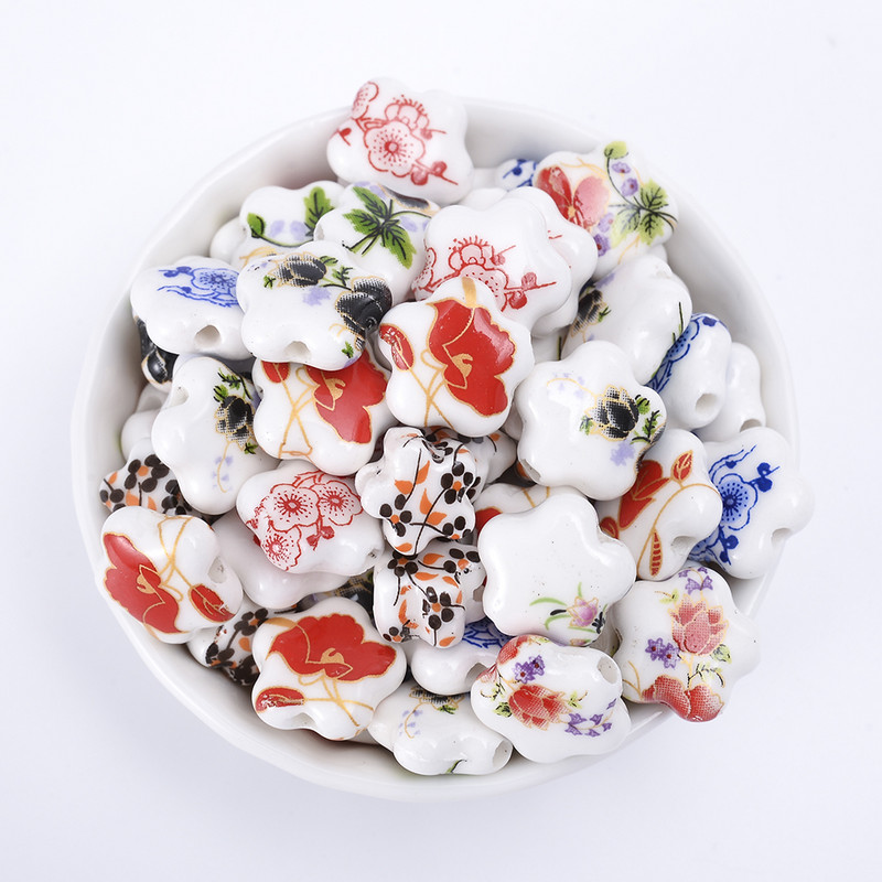 10/20/30 komada Zvjezdica 15 mm Cvjetni uzorak Keramičke perle Glazirane prekrasne perle s rupom za Diy Craft narukvice Dodaci za izradu nakita