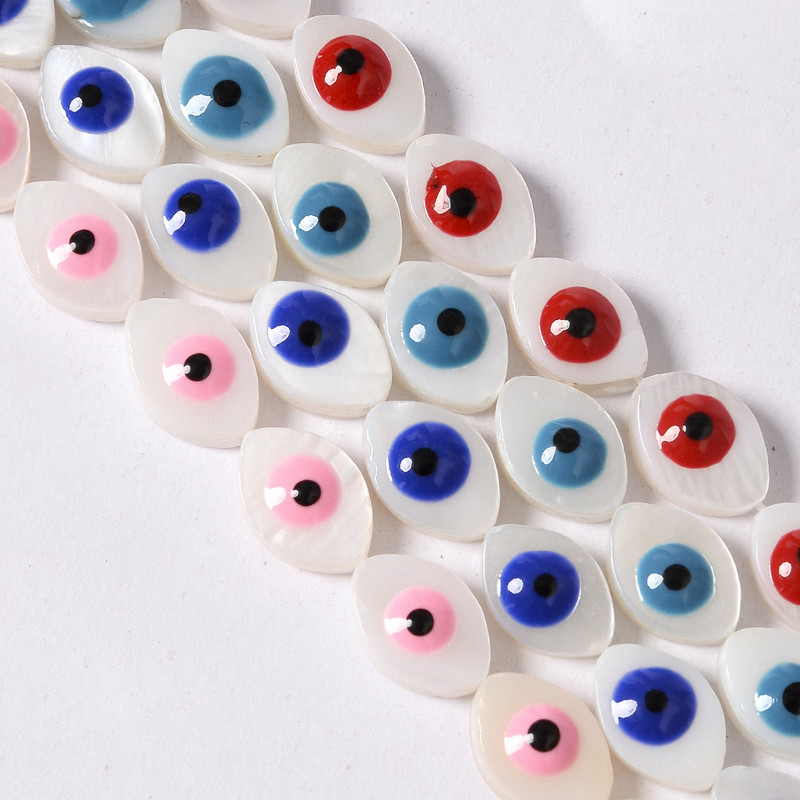 10 mm bijela prirodna sedefasta školjka ovalne boje Evil Eye Perle Narukvica Ručno izrađene perle 4 boje Približno 40 komada po niti