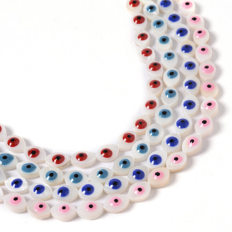 10 mm bijela prirodna sedefasta školjka ovalne boje Evil Eye Perle Narukvica Ručno izrađene perle 4 boje Približno 40 komada po niti