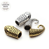 10 seturi de cârlige de închizători de șarpe de culoare argintiu antic/auriu se potrivesc cu șnur din piele de 7 mm, brățară, colier, capac de capăt, conectori pentru fabricarea de bijuterii