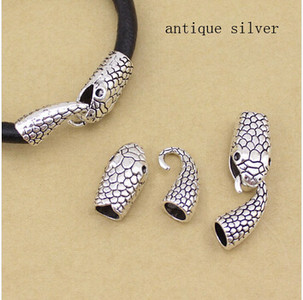 10 seturi de cârlige de închizători de șarpe de culoare argintiu antic/auriu se potrivesc cu șnur din piele de 7 mm, brățară, colier, capac de capăt, conectori pentru fabricarea de bijuterii