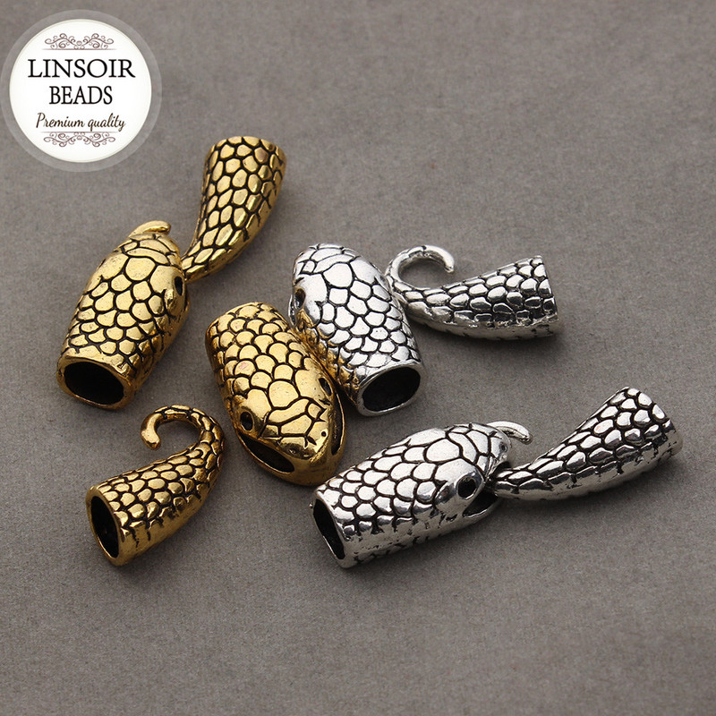 10 seturi de cârlige de închizători de șarpe de culoare argintiu antic/auriu se potrivesc cu șnur din piele de 7 mm, brățară, colier, capac de capăt, conectori pentru fabricarea de bijuterii