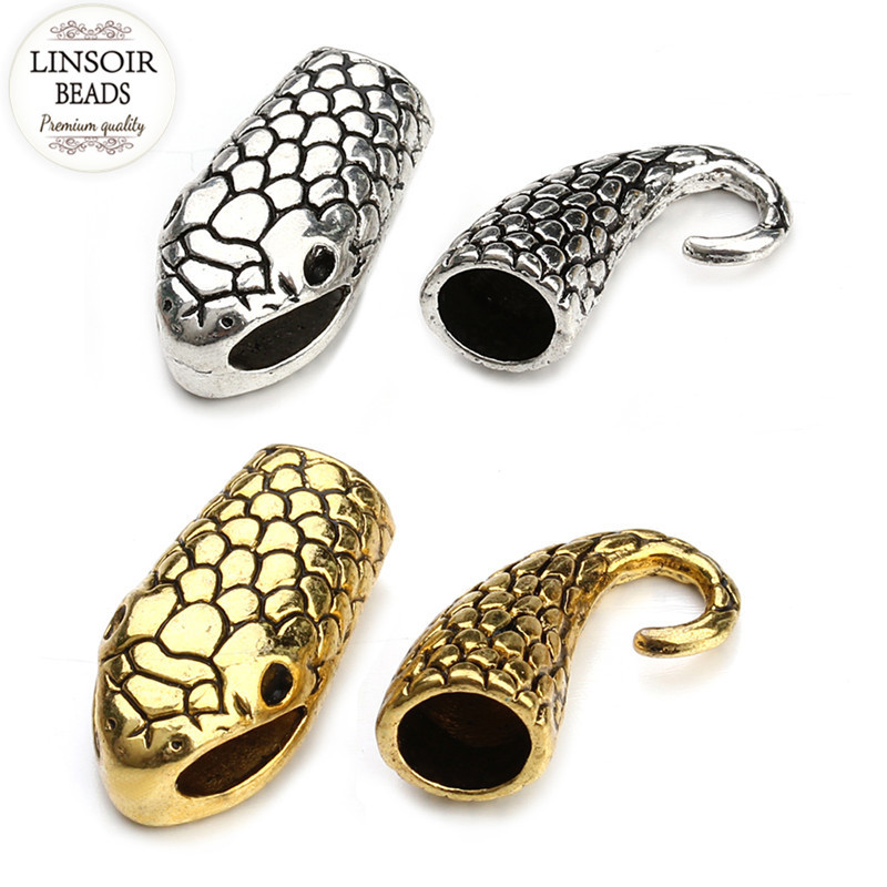 10 seturi de cârlige de închizători de șarpe de culoare argintiu antic/auriu se potrivesc cu șnur din piele de 7 mm, brățară, colier, capac de capăt, conectori pentru fabricarea de bijuterii