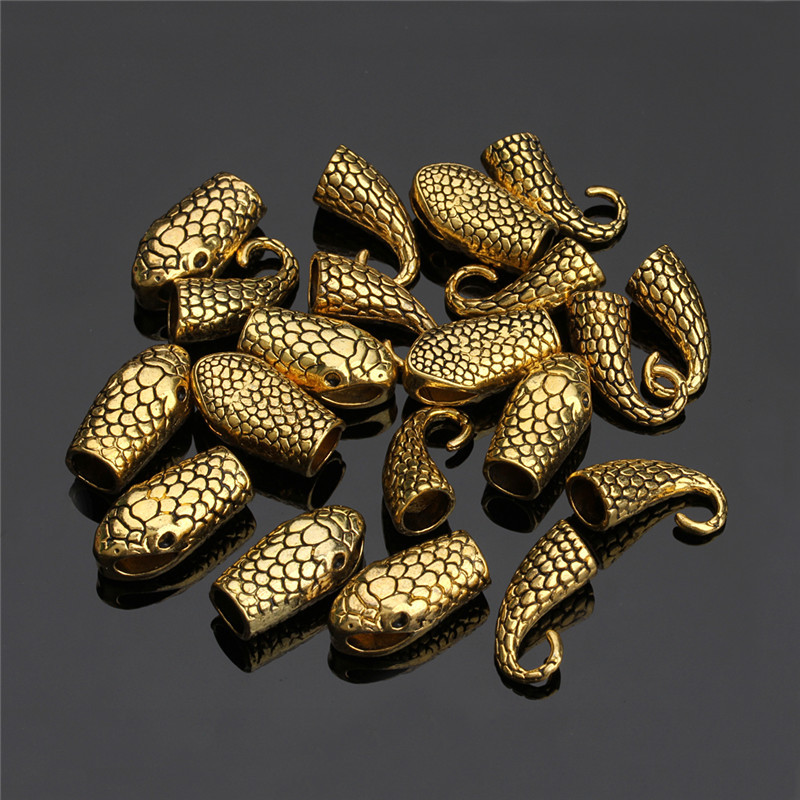 10 seturi de cârlige de închizători de șarpe de culoare argintiu antic/auriu se potrivesc cu șnur din piele de 7 mm, brățară, colier, capac de capăt, conectori pentru fabricarea de bijuterii