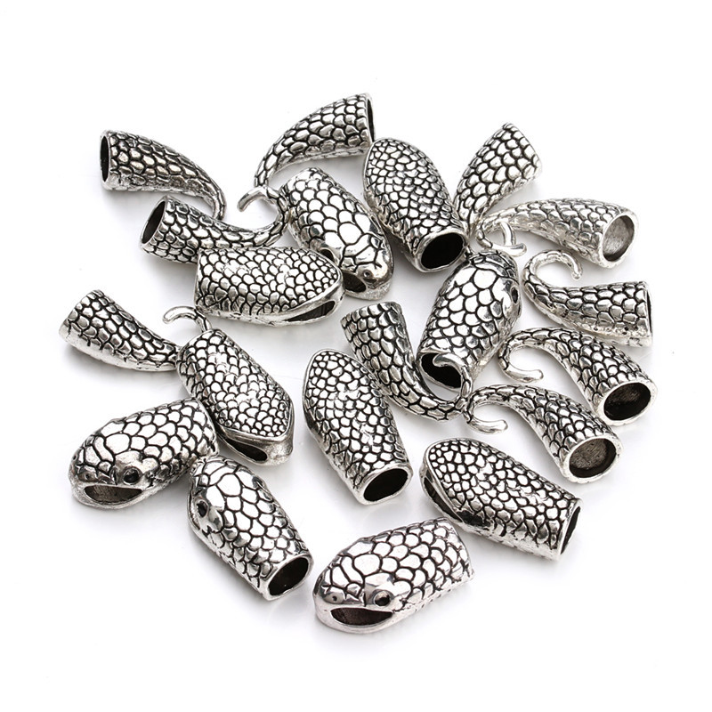 10 seturi de cârlige de închizători de șarpe de culoare argintiu antic/auriu se potrivesc cu șnur din piele de 7 mm, brățară, colier, capac de capăt, conectori pentru fabricarea de bijuterii