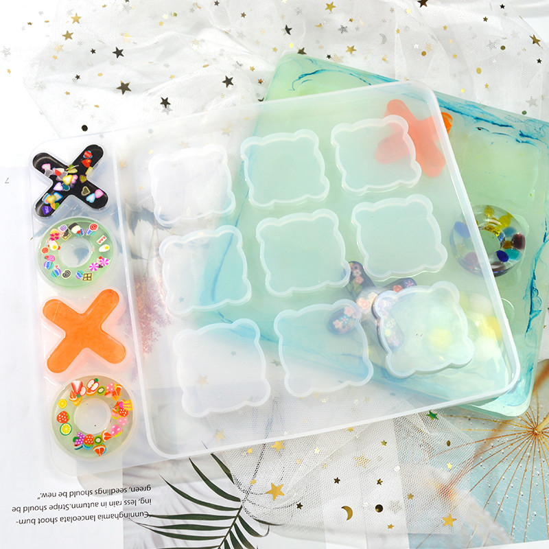 DIY XO Ches Game Classic Silikon Form Molde Resina Epoxi Tictactoe Board Mold Rasina Mold Silcone pentru interactiunea parinte-copil