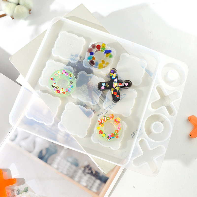 DIY XO Ches Game Classic Silikon Form Molde Resina Epoxi Tictactoe Board Mold Rasina Mold Silcone pentru interactiunea parinte-copil