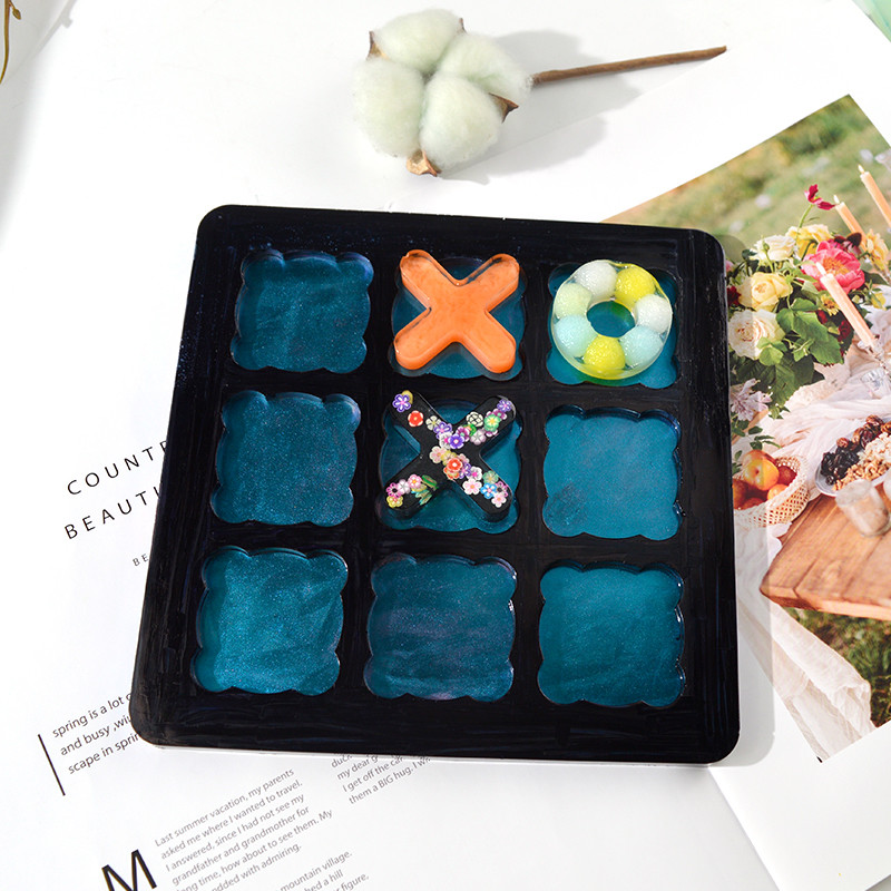 DIY XO Ches Game Classic Silikon Form Molde Resina Epoxi Tictactoe Board Mold Rasina Mold Silcone pentru interactiunea parinte-copil