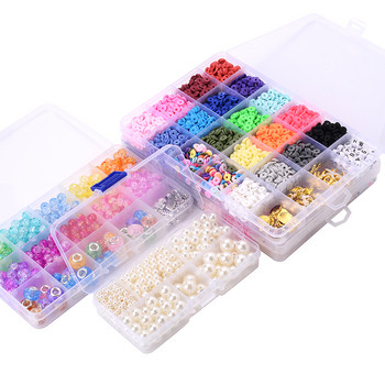 Επίπεδο στρογγυλό πολυμερές πηλό Spacer Beads Kit Charms Elastic String Pearl Box για Δαχτυλίδια κατασκευής κοσμημάτων DIY Σετ χειροποίητα αξεσουάρ