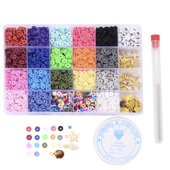 Επίπεδο στρογγυλό πολυμερές πηλό Spacer Beads Kit Charms Elastic String Pearl Box για Δαχτυλίδια κατασκευής κοσμημάτων DIY Σετ χειροποίητα αξεσουάρ