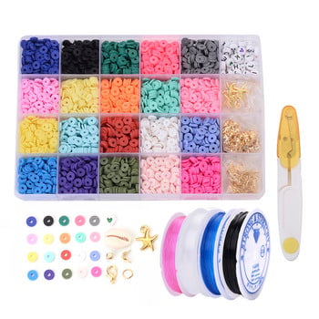 Επίπεδο στρογγυλό πολυμερές πηλό Spacer Beads Kit Charms Elastic String Pearl Box για Δαχτυλίδια κατασκευής κοσμημάτων DIY Σετ χειροποίητα αξεσουάρ