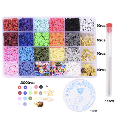 Plosnati okrugli odstojnici od polimerske gline, komplet privjesaka, elastična žica, biserna kutija za izradu nakita, prstenje, komplet ručno rađenih dodataka