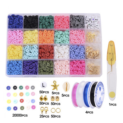 Plosnati okrugli odstojnici od polimerske gline, komplet privjesaka, elastična žica, biserna kutija za izradu nakita, prstenje, komplet ručno rađenih dodataka