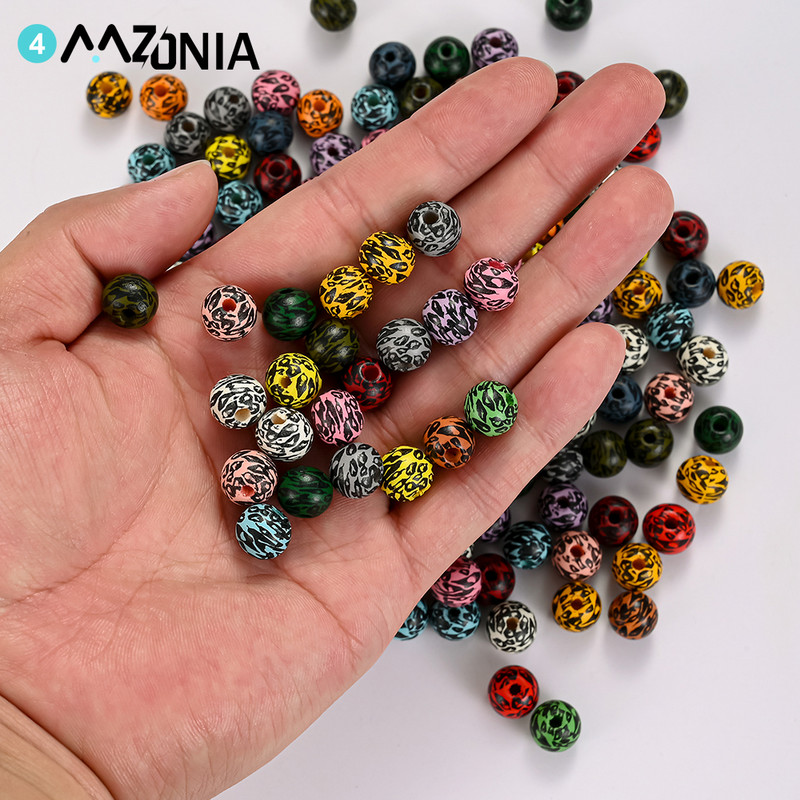20/50 komada 10 mm obojene drvene perle s prirodnim uzorkom leoparda Ručno izrađene labave perle s odstojnicima za izradu nakita Dodaci za DIY narukvice