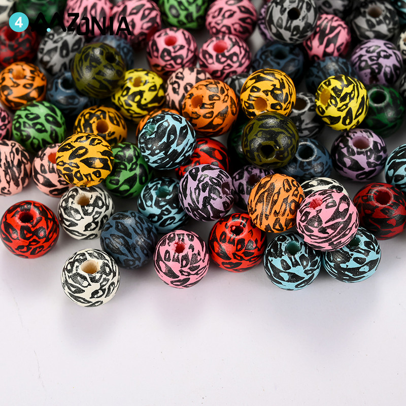 20/50 komada 10 mm obojene drvene perle s prirodnim uzorkom leoparda Ručno izrađene labave perle s odstojnicima za izradu nakita Dodaci za DIY narukvice