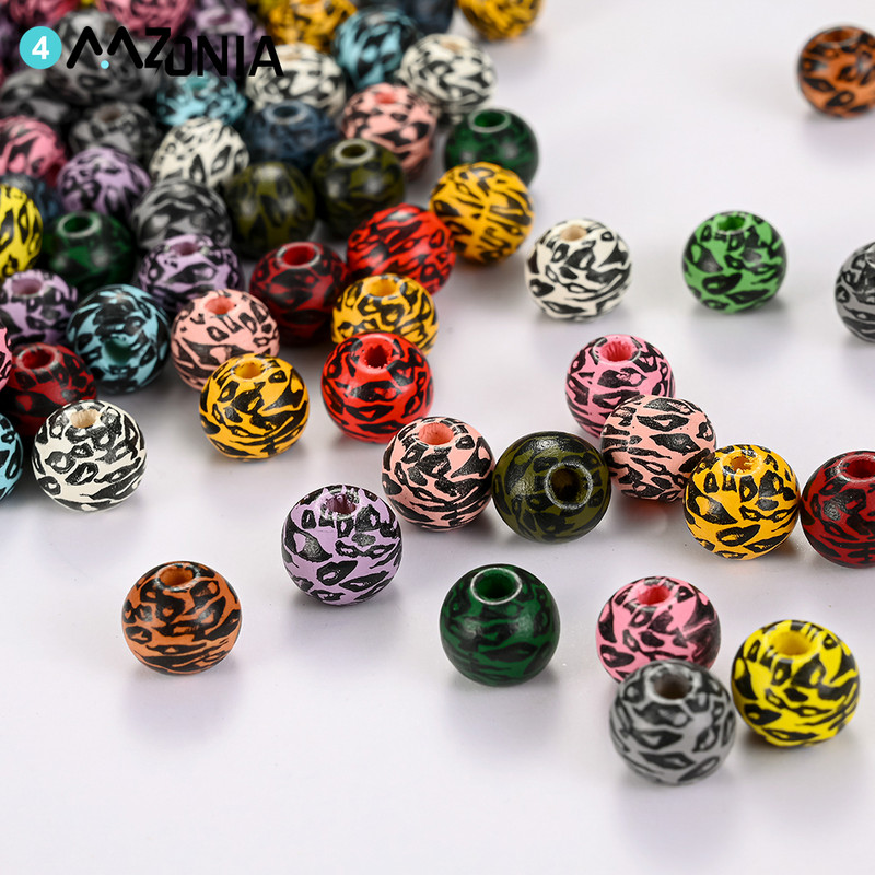 20/50 komada 10 mm obojene drvene perle s prirodnim uzorkom leoparda Ručno izrađene labave perle s odstojnicima za izradu nakita Dodaci za DIY narukvice