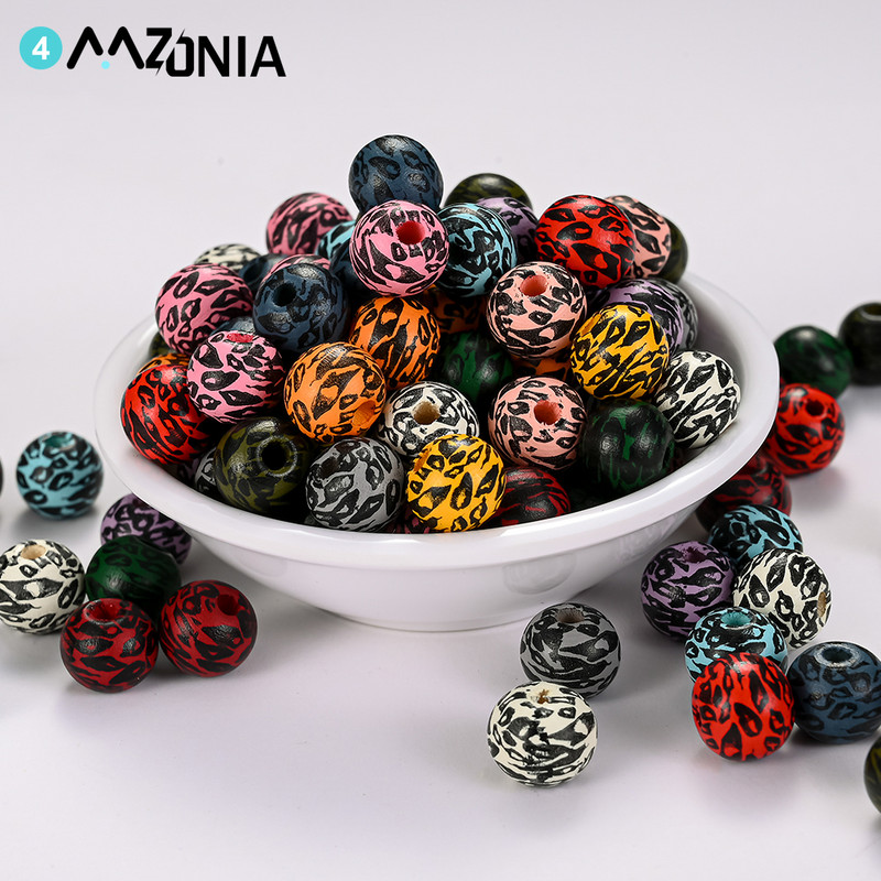 20/50 komada 10 mm obojene drvene perle s prirodnim uzorkom leoparda Ručno izrađene labave perle s odstojnicima za izradu nakita Dodaci za DIY narukvice