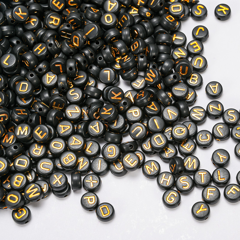 100 komada crnih akrilnih okruglih perli sa slovom, 26 kuglica s privjescima miješanih abeceda za DIY narukvicu, ogrlicu, ručna izrada nakita