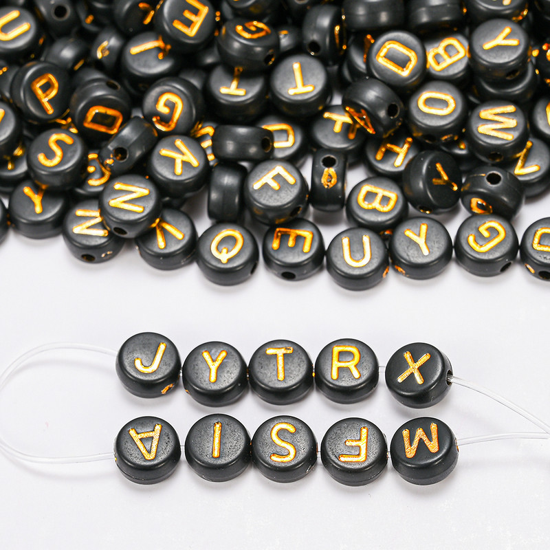 100 komada crnih akrilnih okruglih perli sa slovom, 26 kuglica s privjescima miješanih abeceda za DIY narukvicu, ogrlicu, ručna izrada nakita