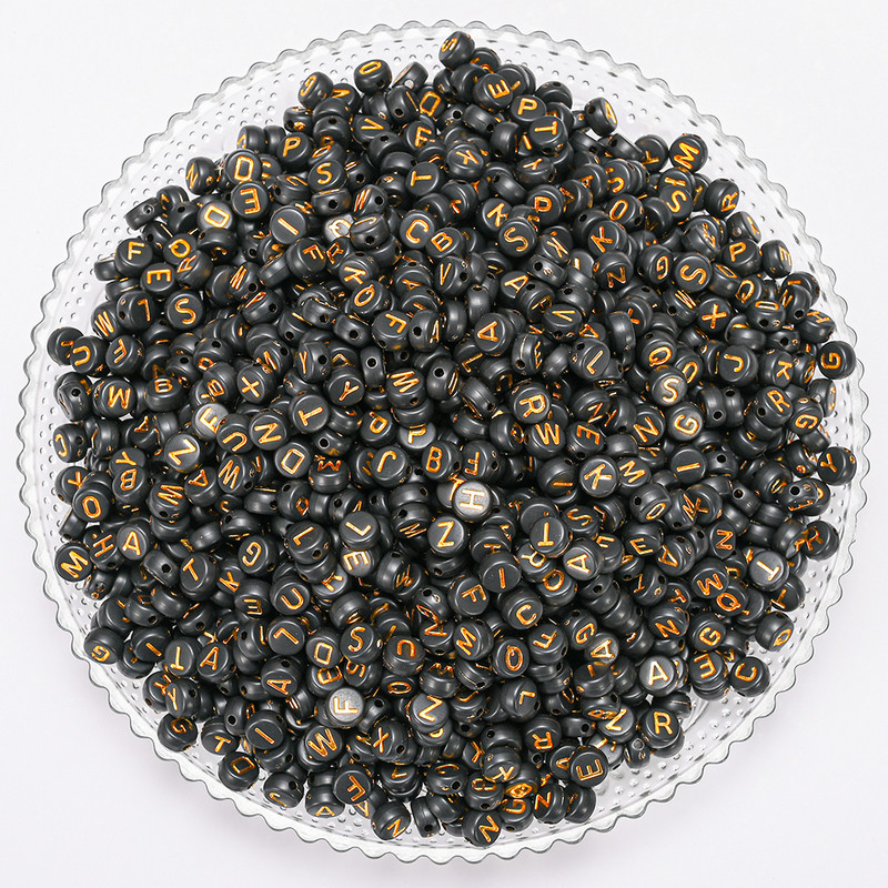 100 komada crnih akrilnih okruglih perli sa slovom, 26 kuglica s privjescima miješanih abeceda za DIY narukvicu, ogrlicu, ručna izrada nakita
