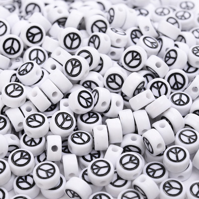 Στρογγυλές ακρυλικές χάντρες σε απόσταση 7 χιλιοστών Σύμβολο ειρήνης χάντρες για κοσμήματα κατασκευή βραχιολιών κολιέ DIY αξεσουάρ Χονδρική