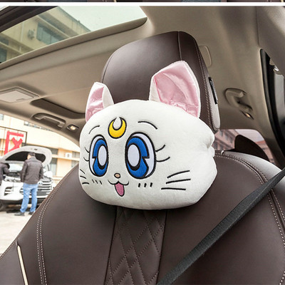 Nouă pernă pentru tetieră cu desene animate drăguță mașină Luna cap de pisică pernă de pluș pentru gât Scaun mașină pernă pentru tetiera Kawaii Accesorii auto pentru fete