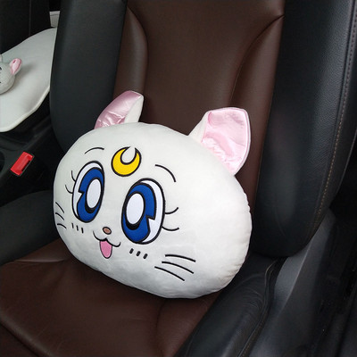 Nouă pernă pentru tetieră cu desene animate drăguță mașină Luna cap de pisică pernă de pluș pentru gât Scaun mașină pernă pentru tetiera Kawaii Accesorii auto pentru fete