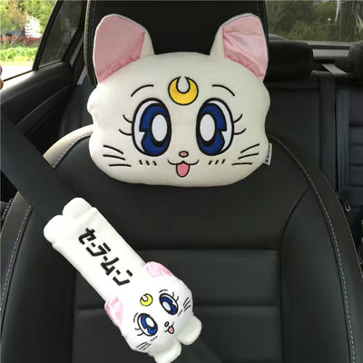 Nouă pernă pentru tetieră cu desene animate drăguță mașină Luna cap de pisică pernă de pluș pentru gât Scaun mașină pernă pentru tetiera Kawaii Accesorii auto pentru fete